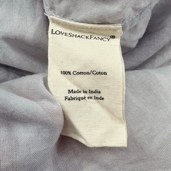 LoveShackFancy Ronda Top in Washed Denim Size Large Embroidered Peasant Tie-Dye - Picture 9 of 12